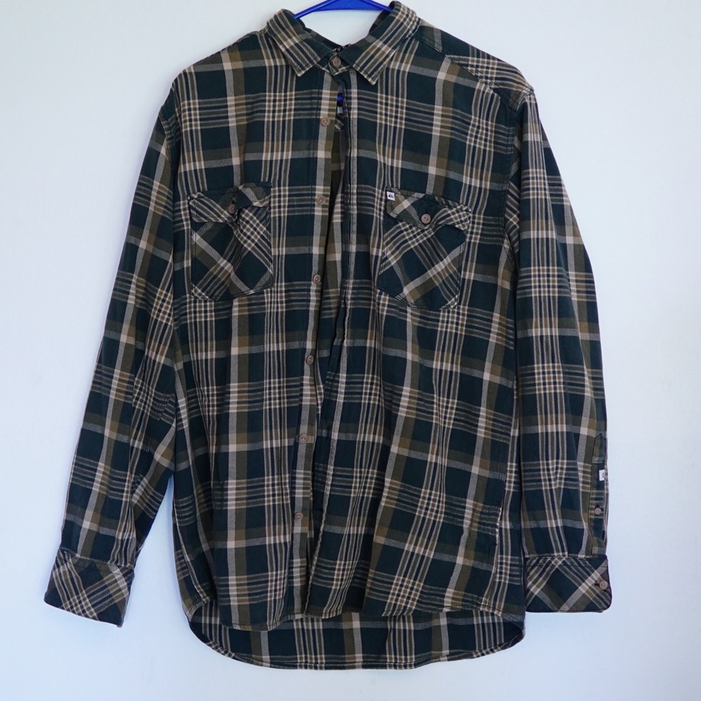 Quiksilver Green and Tan Casual Button Down Shirt